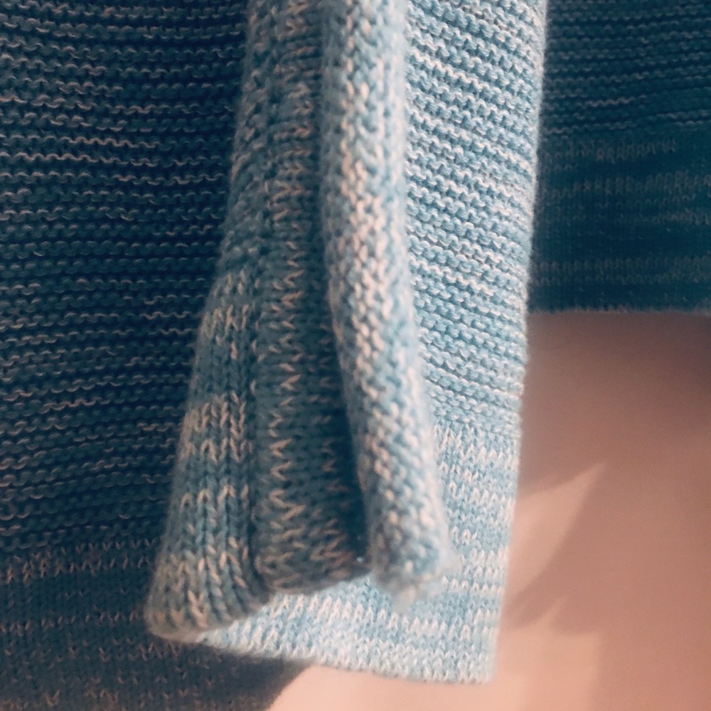Cardigan Sweater 3X Teal Knit Open Long 1-Button Rolled Trim V-Neck Cottagecore - Picture 7 of 14